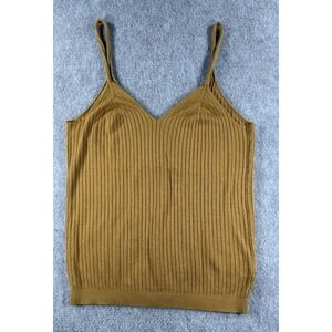 Anthropologie Ribbed‎ Knit Cami Tank Top Mustard Yellow XS Linen Blend Stretch